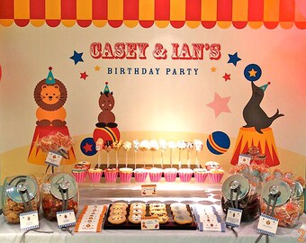 Animals Circus Carnival Big Top Backdrop | Printable Digital | Party Banner | Personalised | Custom | Birthday | Kid | Baby | Baby Shower