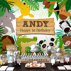 Telón de fondo de la selva / Banner de fiesta / Póster / Señalización / Personalizado / Imprimible SOLAMENTE / Telón de fondo de cumpleaños