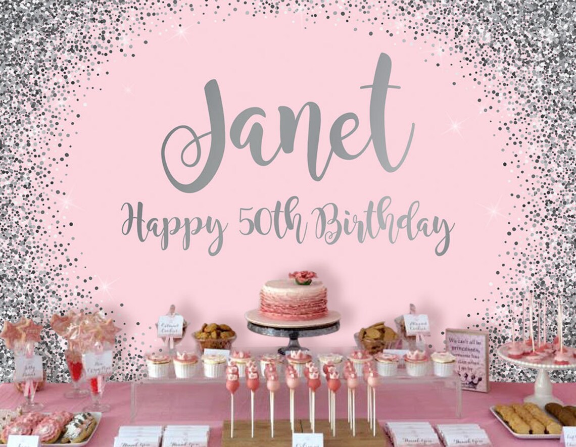Pink and Silver Backdrop Adults Party Banner Poster Etsy