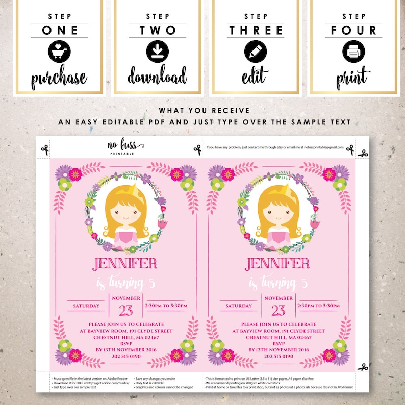 princess-aurora-invitation-5x7-editable-pdf-file-instant-etsy