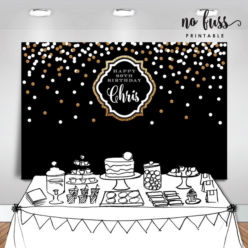 Poster Adults Party Banner Printable ONLY Birthday Backdrop Black and Gold Backdrop Personalised Signage