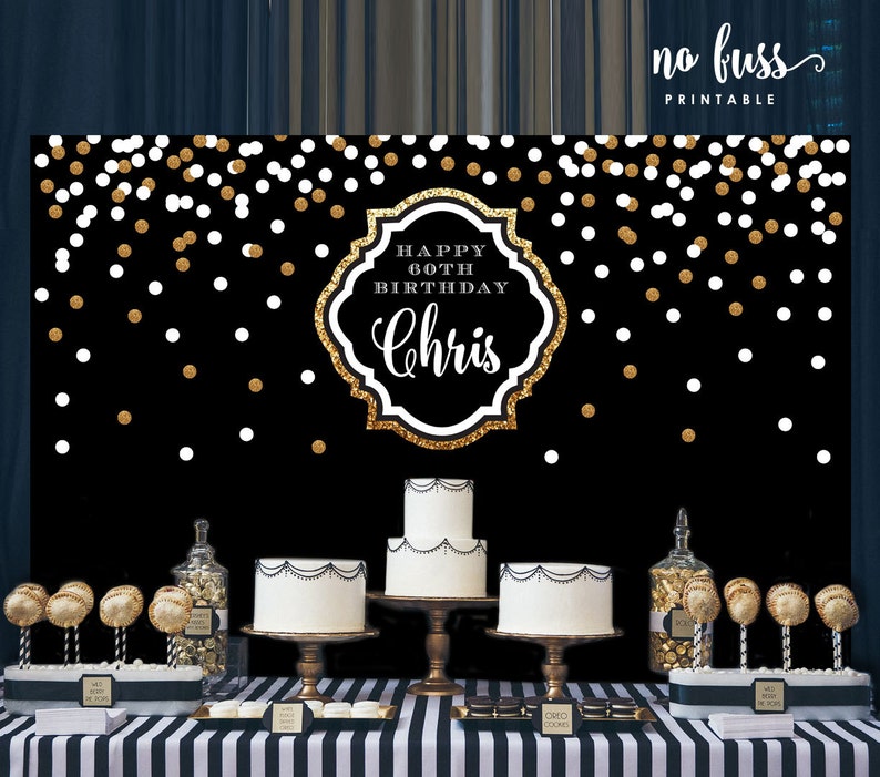 Poster Adults Party Banner Printable ONLY Birthday Backdrop Black and Gold Backdrop Personalised Signage