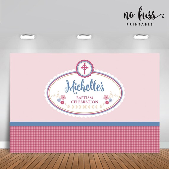 Baby Girl Christening Backdrop Baptism Celebration Banner Etsy