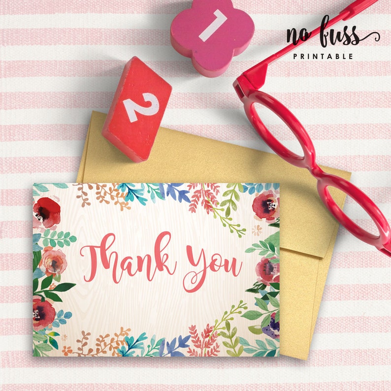 Watercolor Flower Thank You Card Watercolor Flower Thank You Etsy