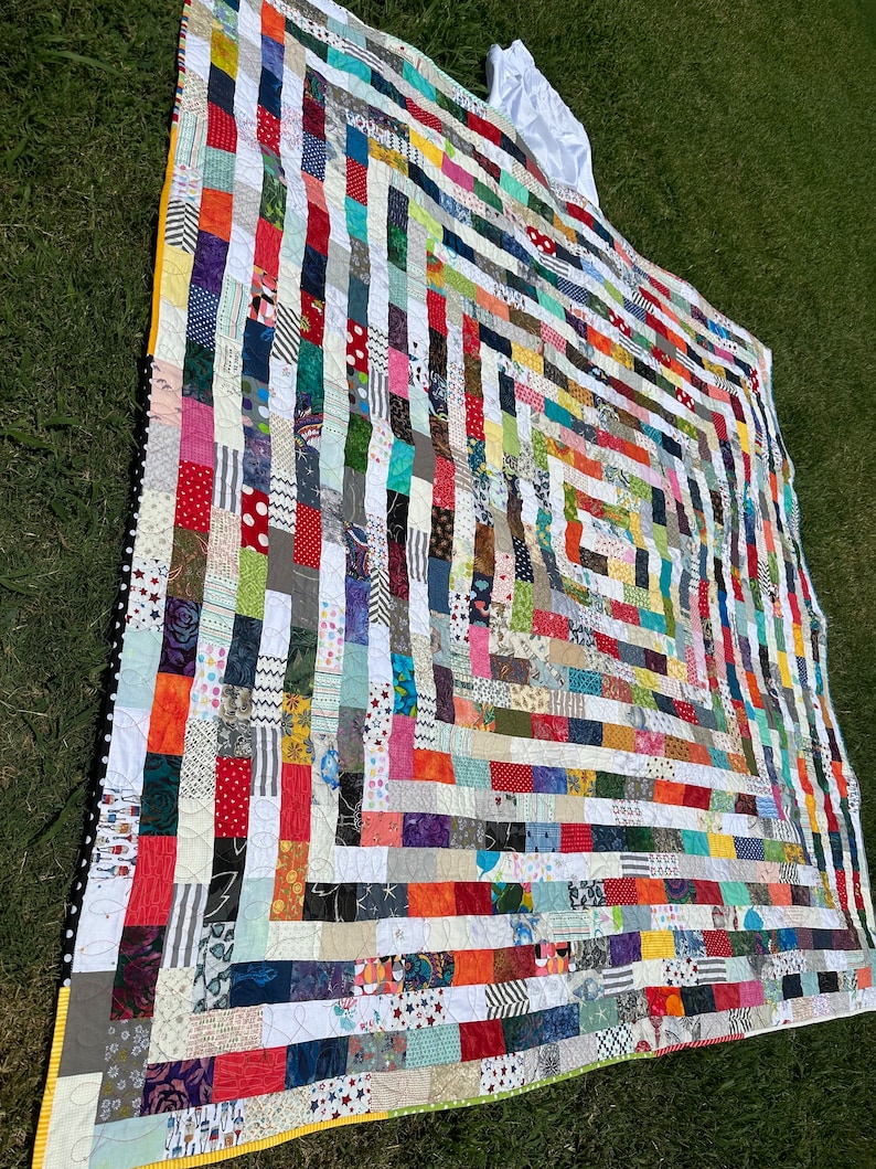 Scappy Potato Chip Block Quilt Multi Colored 80.5”x85” - Etsy