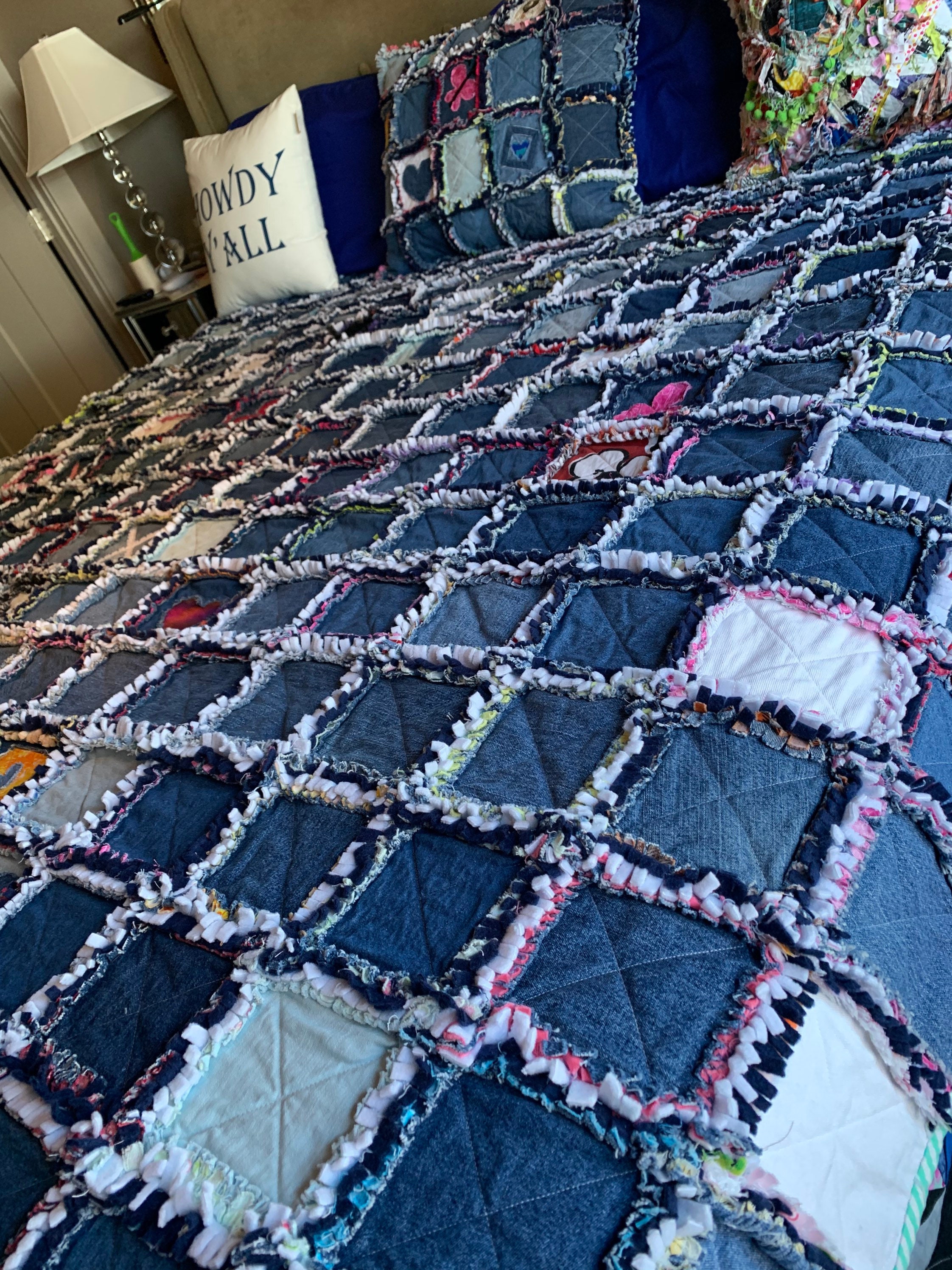 Queen Size Denim Rag Quilt 84x96 and pillow sham very heavy | Etsy