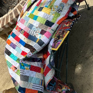 Scappy Potato Chip Block Quilt Multi Colored 80.5”x85” - Etsy