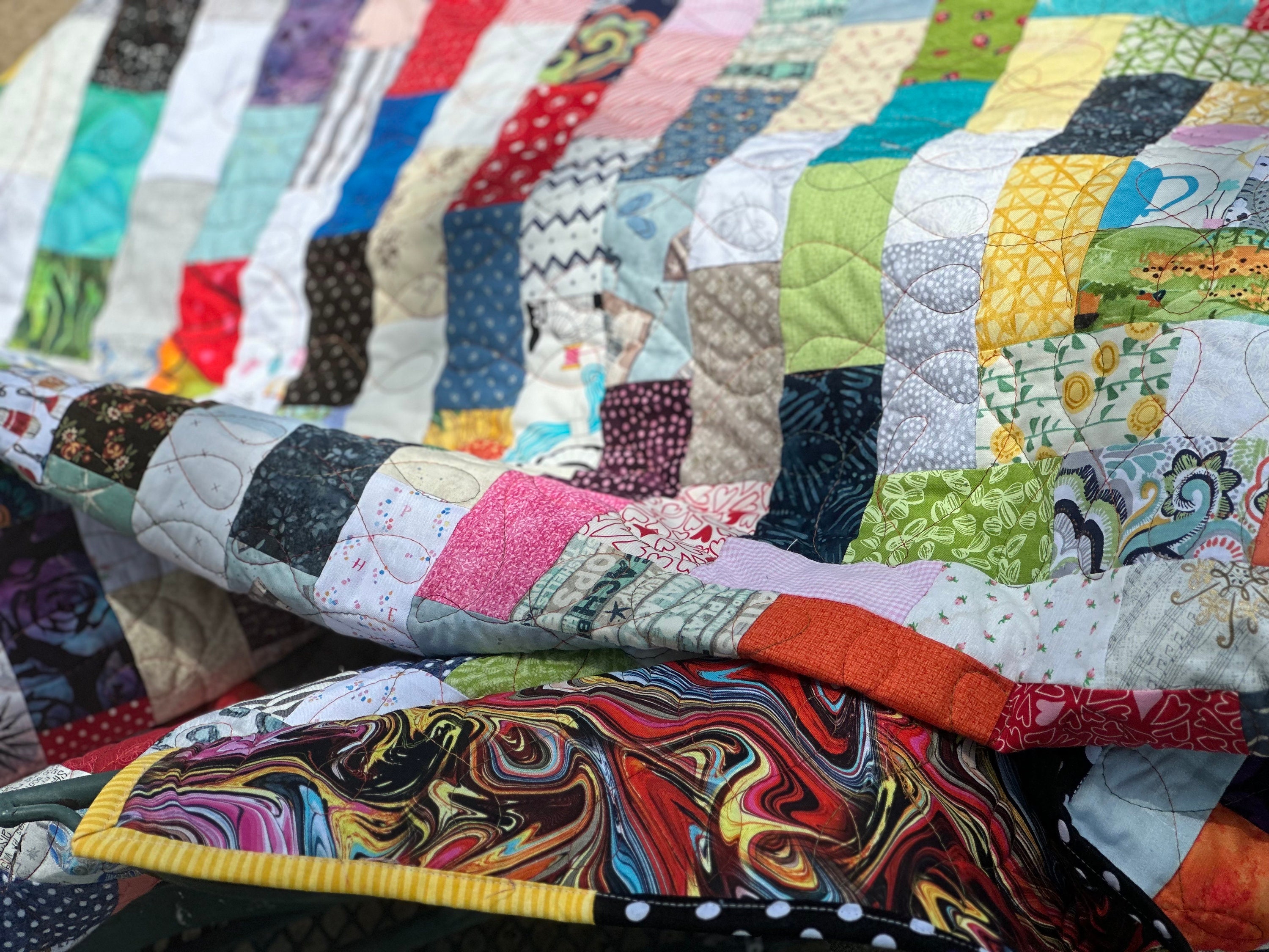 Scappy Potato Chip Block Quilt Multi Colored 80.5”x85” - Etsy