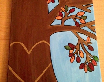 Custom Love Initial Tree Painting, wall decor