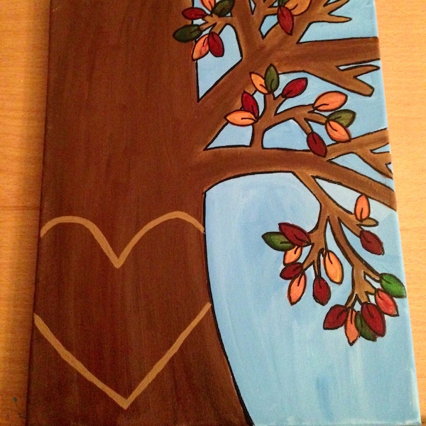 Custom Love Initial Tree Painting, wall decor