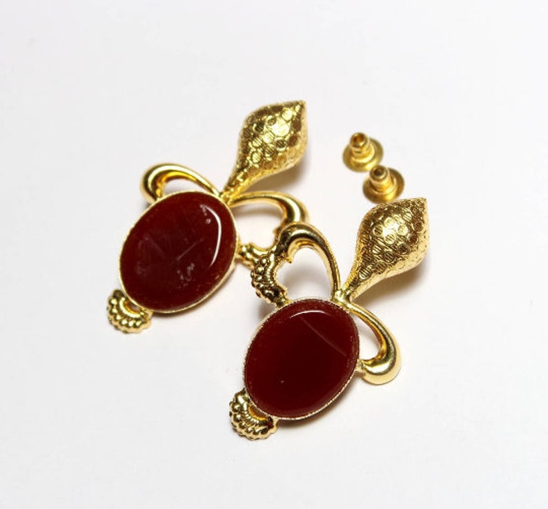 57x33mm Brown Onyx Oval Earrings 22kt Gold Plated Earrings Gemstone Earrings Bridal Wedding Gift Idea DE224