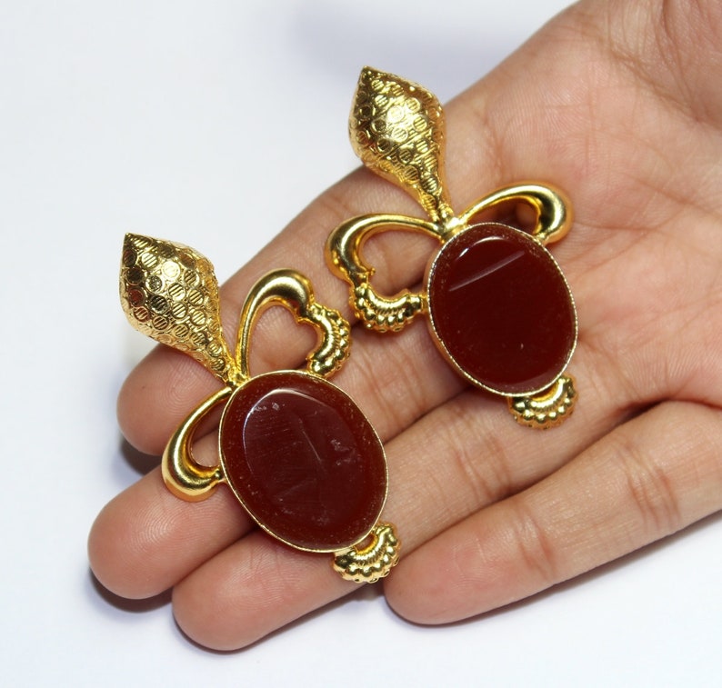 57x33mm Brown Onyx Oval Earrings 22kt Gold Plated Earrings Gemstone Earrings Bridal Wedding Gift Idea DE224