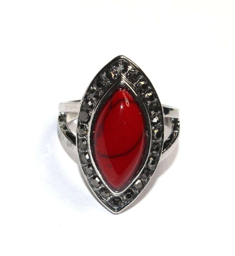 Silver Plated Coral /& Marcasite Marquise Ring Designer Gemstone Statement Ring Bohemian Ring Antiquated Ring Wedding Ring Gift Idea