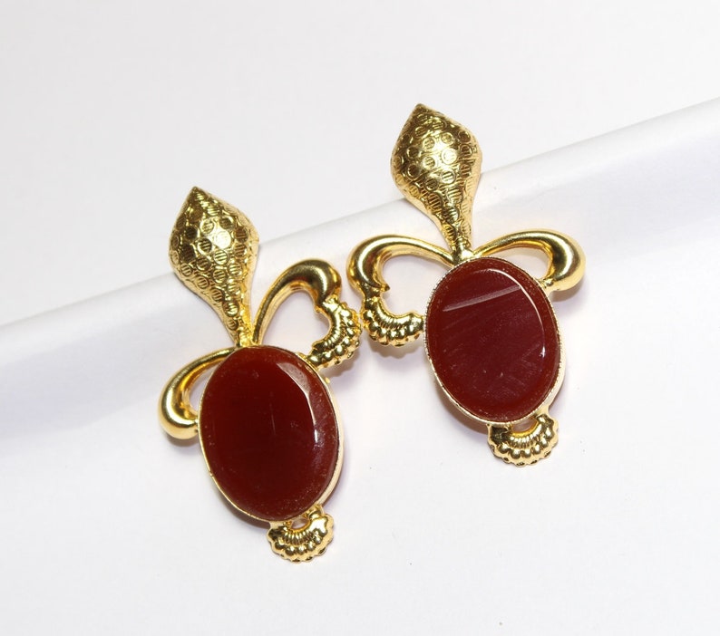 57x33mm Brown Onyx Oval Earrings 22kt Gold Plated Earrings Gemstone Earrings Bridal Wedding Gift Idea DE224