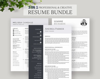 3 IN 1 Resume Bundle, Professional CV Template Word, 1, 2, 3 Page Resume, Modern Resume, Teacher Resume, 1-3 Page, Instant Download