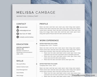 Minimalist Resume Template for MS Word, Simple CV Template, Clean Resume, Teacher Resume, 1-3 Page Resume, Word Resume, Instant Download