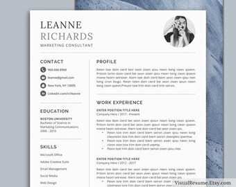 Simple Resume Template, Office Word Resume, Clean CV Template, Cover Letter, 3 Page Pack, Professional Resume with Photo, Instant Download