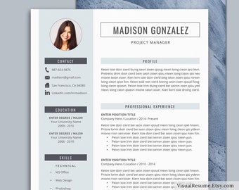 Resume Template / CV Template for Word, Professional Resume Design, Modern Resume with Photo, Instant Download, A4 and Letter Size