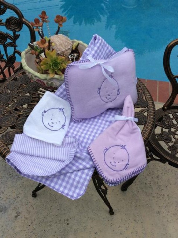 Handmade Baby Set Lavender Blanket Pillow Small Security Blanket Bib Etsy