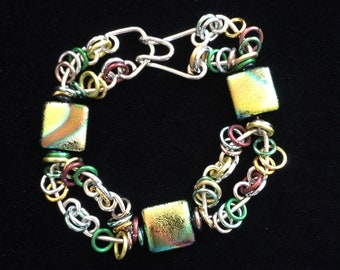 Dichroic Glass and Sterling Filled Wire Bracelet