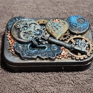Steampunk Altered Tin: Rusty Embellished Box with Journal
