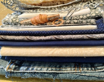Jumbo Textile Art Bundle: Blue Jean, Slow Stitch Material