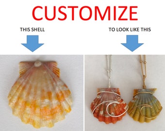 CUSTOMIZE An Ocean Wave Wire Wrapped Sunrise Shell Necklace; 14k Gold Filled; Sterling Silver