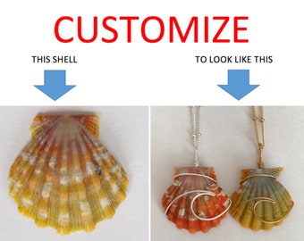 CUSTOMIZE An Ocean Wave Wire Wrapped Sunrise Shell Necklace; 14k Gold Filled; Sterling Silver