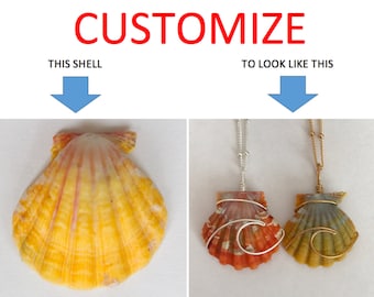 CUSTOMIZE An Ocean Wave Wire Wrapped Sunrise Shell Necklace; 14k Gold Filled; Sterling Silver