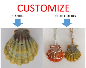 CUSTOMIZE An Ocean Wave Wire Wrapped Sunrise Shell Necklace; 14k Gold Filled; Sterling Silver