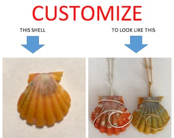 CUSTOMIZE An Ocean Wave Wire Wrapped Sunrise Shell Necklace; 14k Gold Filled; Sterling Silver