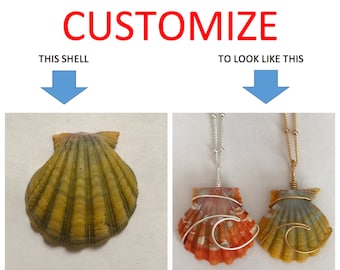 CUSTOMIZE An Ocean Wave Wire Wrapped Sunrise Shell Necklace; 14k Gold Filled; Sterling Silver