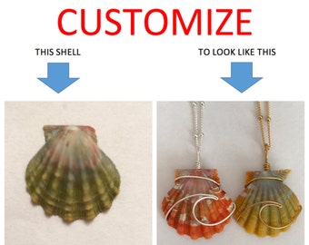 CUSTOMIZE An Ocean Wave Wire Wrapped Sunrise Shell Necklace; 14k Gold Filled; Sterling Silver