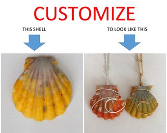 CUSTOMIZE An Ocean Wave Wire Wrapped Sunrise Shell Necklace; 14k Gold Filled; Sterling Silver