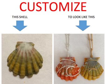 CUSTOMIZE An Ocean Wave Wire Wrapped Sunrise Shell Necklace; 14k Gold Filled; Sterling Silver