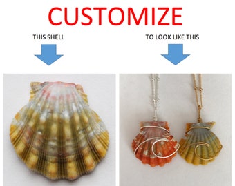 CUSTOMIZE An Ocean Wave Wire Wrapped Sunrise Shell Necklace; 14k Gold Filled; Sterling Silver