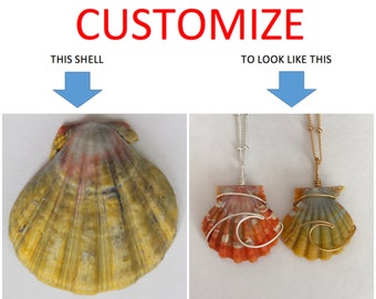 CUSTOMIZE An Ocean Wave Wire Wrapped Sunrise Shell Necklace; 14k Gold Filled; Sterling Silver