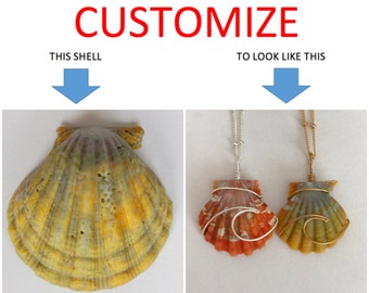 CUSTOMIZE An Ocean Wave Wire Wrapped Sunrise Shell Necklace; 14k Gold Filled; Sterling Silver