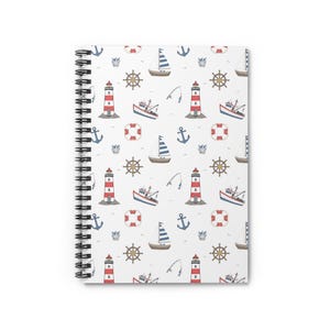 Nautical Pattern Lighthouse Sailboat Notebook | Spiral Ruled