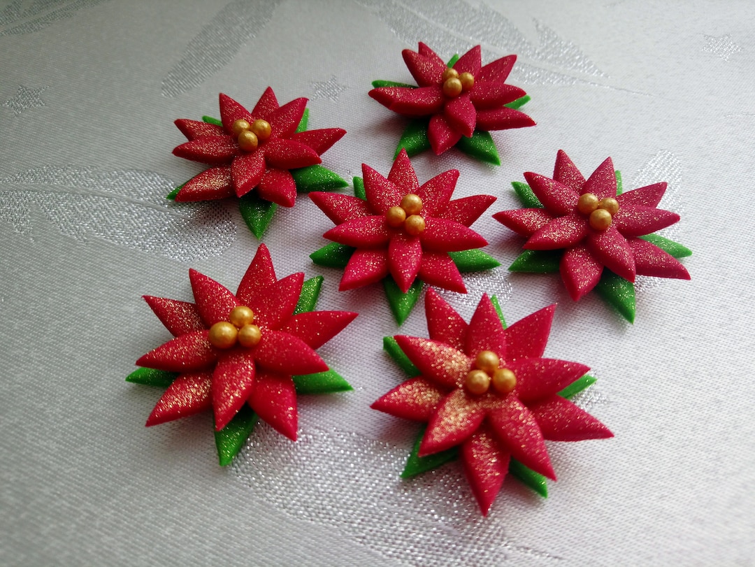 CHRISTMAS POINSETTIAS Edible Sugar Flowers Cake Decorations Cupcake Toppers Etsy UK