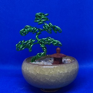 Albero Bonsai in filo metallico in vaso di ceramica smaltata