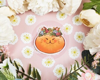 STICKER Orange flower crown cat
