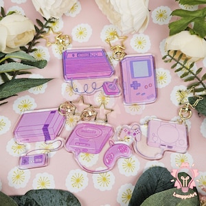ACRYLIC KEYCHAIN CHARM Retro gaming console pink glitter