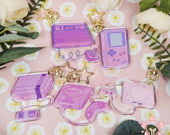 ACRYLIC KEYCHAIN CHARM Retro gaming console pink glitter
