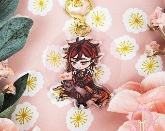 GLITTER KEYCHAIN CHARM Genshin Impact Zhongli x Xiao cat Xiao Miao