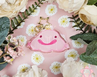 ACRYLIC KEYCHAIN CHARM Cute pink blobfish glitter