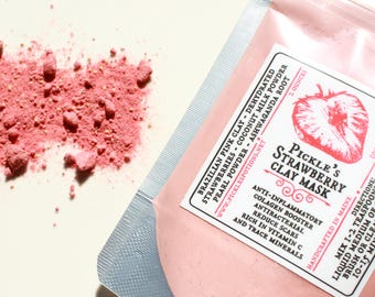 Strawberry Clay Mask | Pink Clay & Coconut Milk Facial Powder | Natural Skincare (2oz pouch)
