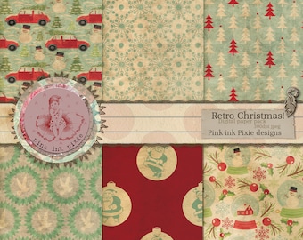 Printable Retro Christmas Digital Paper Pack, vintage printable, Printable ephemera paper, journal pages, junk journal papers