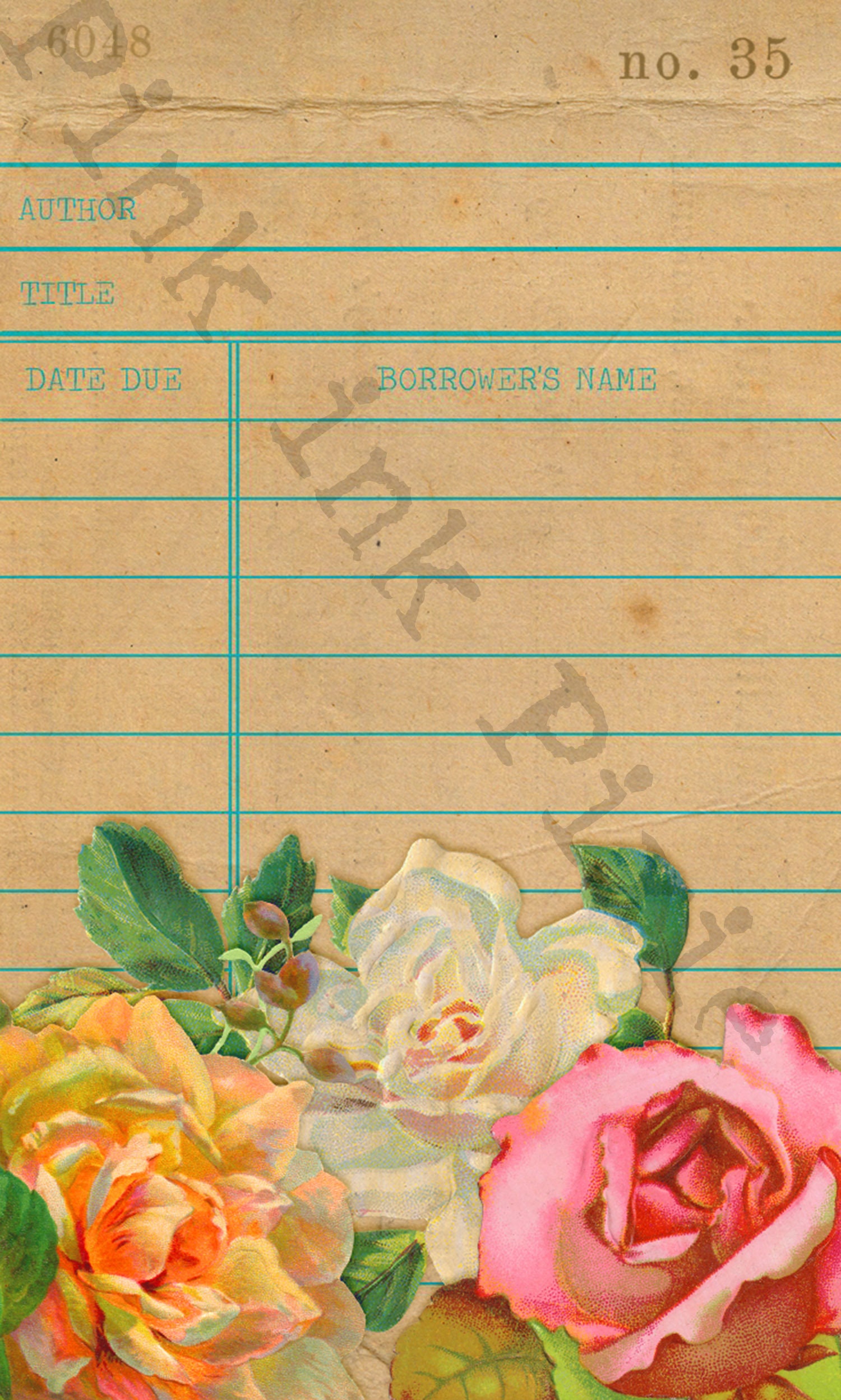 Printable Vintage Library Cards Set of 4, Printable Ephemera, Flowers