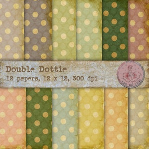 printable paper pack, Double Dottie -  scrapbook paper, mixed media, commercial use, junk journals, instant download, digital paper crafts